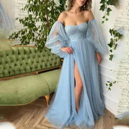 Party Dresses Light Blur Long Sleeves Stunning Strapless Prom Side Slit Custom Made 2023 Formla Grown Homcoming Girl Wear