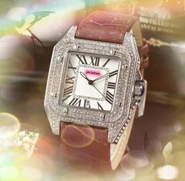 Miłośnicy Square Roman Tank Clock zegar Zegarek luksusowy moda krystaliczne diamenty pierścionka obudowa mężczyzn obserwuje kobiety kwarcowe ruch panie męskie na rękę hurtową cenę