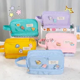 Bolsas de lápices Caja de lápices de gran capacidad de 5 capas Bolsa de bolígrafo con mango Kawaii para estudiantes Escritorio Organizador de maquillaje Suministros Oficina escolar Estacionaria HKD230901