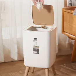 Waste Bins Trash Can with Lid Press Dustbin for Living Room Toilet Bathroom Kitchen Garbage Bucket High Foot Imitation Wood Rubbish 7L 230830