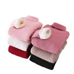 Pullover Autumn Winter Fashion Girls Sweaters Turtlrneck Knit tröja 2 12 år barn kläder tjocka med fleece 230830