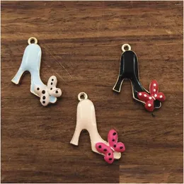 Charms 10Pcs Enamel High Heel Shoe Bracelet Necklace Pendants Earring Diy Jewelry Findings Drop Delivery Components Dhb2X