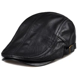Berets Outdoor Unisex Genuine Leather Duckbill Boina Thin Hats For MenWomen Leisure BlackBrown 51cm Fitted Cabbie Bonnet 230830