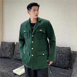 Herren Jacken Herbst koreanischen Stil einzigartig mit Gürtel Design Wolljacken Männer lässig lose grüne Jacke MXL 230831