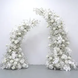 Dekorativa blommor lyxig vit rose babysbreath artificiell blommor rad bröllop bakgrund bågdekor hänga blommor arrangemang evenemang parti po po