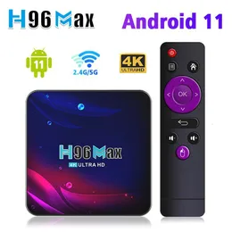 Ustaw górne pole H96 MAX V11 Smart TV Box Android 11 4GB RAM RockChip 3318 4K Google 3D Video BT4.0 4K Player Player Play
