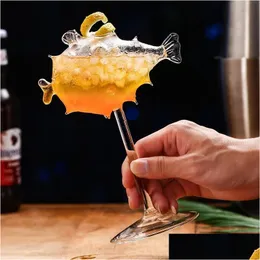 Wine Glasses 200Ml Creative Pufferfish Cocktail Glass Transparent Goblet Cup With St Molecar Smoke Bar Party Drinkware Drop Delivery