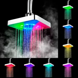 Bathroom Shower Heads LED Shower Head No Batteries 3 colors Temperature Sensor Square Fixed Showerhead Rainfall Top Spray 7 Colors Gradual Changing 230831