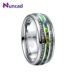 Wedding Rings Nuncad 8mm Width Men's Ring Wedding Band Engagement Ring Inlaid Black Meteorite Green Opal Tungsten Carbide Ring 230831