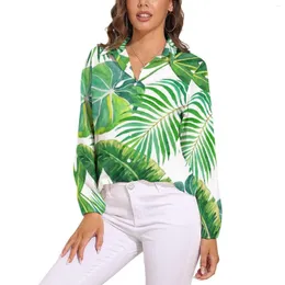 Women's Blouses Tropical Leaves Blouse Long-Sleeve Hawaii Beach Modern Pretty Women Street Style Oversize Shirt Tops Birthday Gift