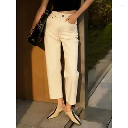 Women's Pants EOS White Tapered Radish Collision Color Leather Label High Waist Ankle Nine-point Comfortable Casual Women 2023