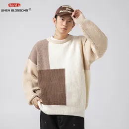 Мужские свитера осень-зима мужские корейские модные цветные блоки лоскутные вязаные повседневные пуловеры уличная одежда для пар 230830