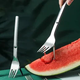 Rostfritt stål vattenmelon klippt bärbar fruktgaffel Skivkniv Hushåll Kök Multifunktionella prylar LX5036