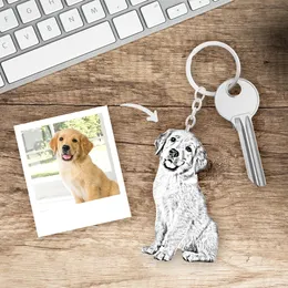 Keychains Lanyards Personalized Pet Po Necklace Engraved Pets Pendant Gifts Handmade Custom Dog Cat Keychain Memory Jewelry Picture Pendants 230831