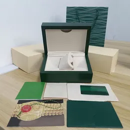 Высококачественная зеленая коробка для часов, сертификат бумажного пакета, деревянная заводская коробка для мужских и женских часов, роскошные аксессуары для коробки для часов, коробка высшего уровня, заводская коробка для часов