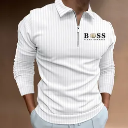 Mens Polos 판매 캐주얼 스트라이프 롱 슬리브 폴로 셔츠 가을 라펠 지퍼 Tshirt 최고 골프 스트리트 마모 S3XL 230830