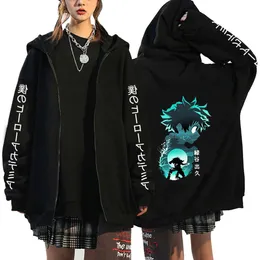 Męskie bluzy bluzy zabawne anime My Hero Academia Hoodie Izuku Midoriya Print Zipper Bluza Y2K Ubrania Bakugou Pullovers Manga Graphic Kurtki 230831