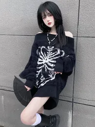 Gothic Skull Knit Sweater - Y2K Harajuku Pullover, Long