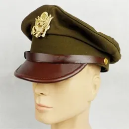 Berets WWII WW2 US ARMY OFFICER WIDE BRIM EAGLE BADGE HAT CAP WORLD WAR II SOLDIER MILITARY REPRO EQUIPMENT 230830