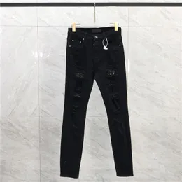 مصممي الفاخرون جينز جينز مكدسة مصممة للرجال النساء الطويلات سراويل الشارع غسل الجينز القديم جينز طويل الثقب 28-34 جينز جينز منتظم مستقيم