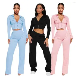 Women's Hoodies Two Piece Suits Women Tracksuit Long Sleeve Zipper Skinny Pants Set Solid Casual Commuter Wear High Waist Hoodie Y2k Outfits