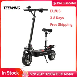 Teewing Q7 Pro Smart Electric Sc​​ooter折りたたみ可能40マイルキックスクーター3200Wバッテリー52V 20AHデュアルモーター折りたたみスクーター10インチロードタイヤ