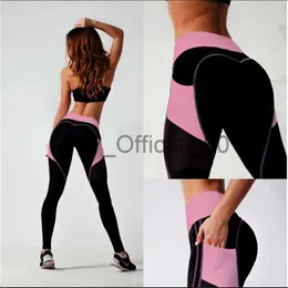 Hoge Taille Patchwork Spor Salonu Taytlar Hoge Elasticiteit Panty Met Pocket Yoga Sport Broek Vrouwen Slanke Koşu Fitness X0831