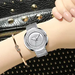 Damenmode, lässig, analoge Quarzuhren, CRRJU, Damen-Armbanduhr mit Diamant-Strass-Kristallarmband, Geschenk, Clock310p