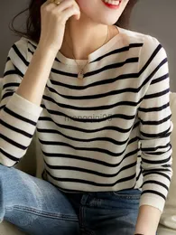 Women's Sweaters TuangBiang Spring 2023 Black White Striped Women Cotton Pullover O-Neck Ladies Elegant Sweater Elasticity Autumn Knitting TShirt HKD230831