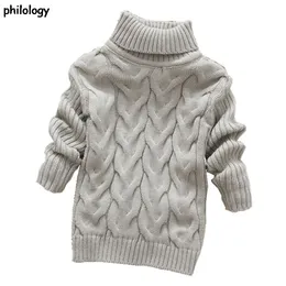 Pullover Philology 2T-8T Pure Color Winter Boy Girl Kid Tjock Sticked Bottoming Turtleneck Shirts Solid High Collar Pullover tröja 230830