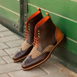 Buty mężczyźni krótkie koronkowe koronkowe buty w kratę z u nogi z męską kostką ręcznie robiona 230831