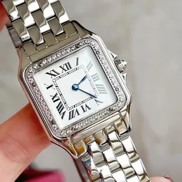 Lyxdesigner Fashion Watch gjord av högkvalitativt rostfritt stål kvarts storlek22mm och 27 mm damer eleganta ädla diamantklockor vattentätt safirglas