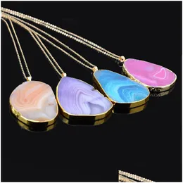 Pendant Necklaces New Druzy Healing Geometric Cutting Lines Natural Crystal Quartz Stones Gold Chains For Women Fashion Jewelry Gift D Dhle7