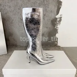 Knee-high Boots Designer Shoes Woman Dies L Runway D-Venus Boot Patent Leather Silver Ankle Booties Fashion Luxury Mid Heel Shoe