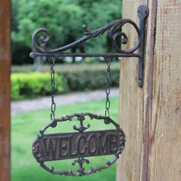 Decorative Plates European-style Industrial Retro Nostalgic Cast Iron Courtyard Wall Decoration Card Welcome Doorplate Double-sided Hanging