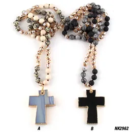 Pendant Necklaces RH Fashion Bohemian Jewelry Accessory 8mm Stones Knotted Crystal With Stone Cross For Women Gift