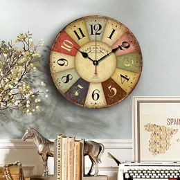 Wall Clocks Retro Wooden Wall Clock Rooster Vintage Rustic Non-Ticking Silent Quiet Decor 230301