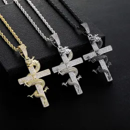 Chinesischen Stil China-Chic Hip Hop Schmuck Diamant Drachen Kreuz Anhänger Männliche Mode Halskette INS Tiktok Live Übertragung