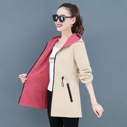 Frauen Jacken Herbst Jacke Doppelseitige Windjacke Weibliche Lange Hülse Mit Kapuze Casual Grundlegende Mantel Lose Oberbekleidung 4XL 230301