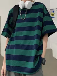 Summer Striped Shirt Harajuku Streetwear Oversized Short Sleeve Casual T Korean Loose Tops Female Blouse 230301