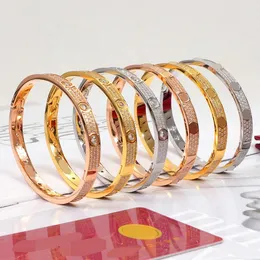 Titan Stahl voller Diamant Manschette Armband 3 Reihen für Frauen Männer Paar Designer Armbänder Manschette Armreifen Mode Liebe Schmuck mit Samtbeutel