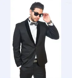 Men's Suits Custom Made Groomsmen Shawl Black Lapel Groom Tuxedos Charcoal Men Wedding Man (Jacket Pants Tie Hankerchief) B865