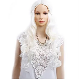 Регулируемый размер Select Color and Style Cosplay Wigs Game Slivery Grey White Synthetic Hair Hair Long Wavy Wigs259b
