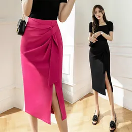 Skirts Fashion Trend Niche High Waist Strap Hip Skirt Summer and Autumn Women's Black Rose Red Midi Irregular Slit Skirt Streetwear 230301