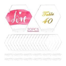Other Event Party Supplies 20Pcs 11 10cm Acrylic Place Cards for Wedding Decoration Blank Hexagon Escort Plates Name Seating Food Sign 230228
