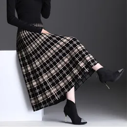 Fairyshely veckad stickad kjol för kvinnor Autumn Winter Warm High midja långa damer plus storlek svart aline 230301