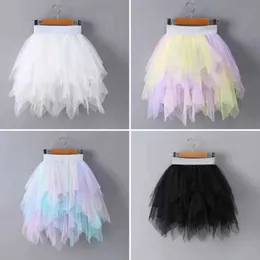 Saias garotas meia saia bolo infantil bolo fofo tutu saia princesa renda de malha irregular saia arco -íris malha de bola vestido de dança camada t230301