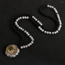 Anhänger Halsketten Natürliche Lavagestein Weiße Türkise 108 Perlen Orgonit Ständer Halskette Tai Chi Oronge Yin Und Yang Pullover Kette Schmuck