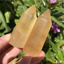 Decorative Figurines 2 Pieces Orange Calcite Wand Point Iceland Crystal Tower Points Yellow Citrine Stone Meditation