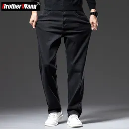 Erkek Kot Klasik Stil Sonbahar ve Kış Erkekler Düz Siyah Düz-Blej Kotu İş Moda Streç gevşek Denim Pantolon Erkek Marka 230301